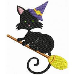 Stickmuster - Halloween Katze Besen